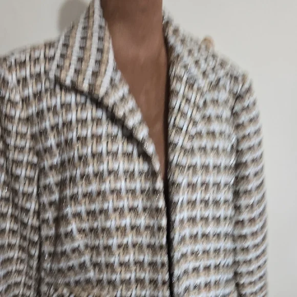 C30 Chico's Elegant Basket Weave Blazer Jacket Sz 2 (LG) Opened Front Textured - Picture 4 of 11
